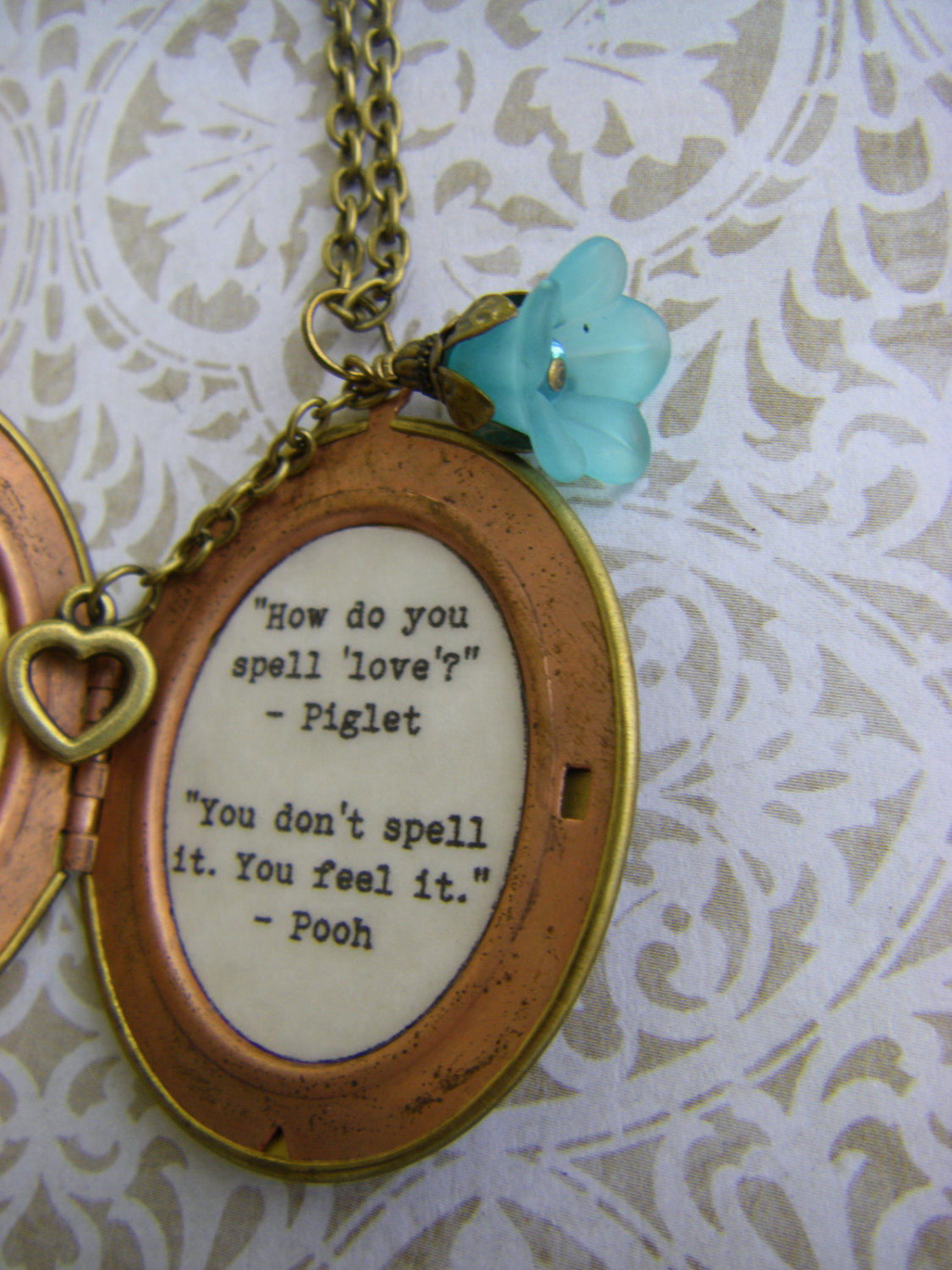 Details about   Pooh quote Friendship locket how do you spell love oval flower and key locket 